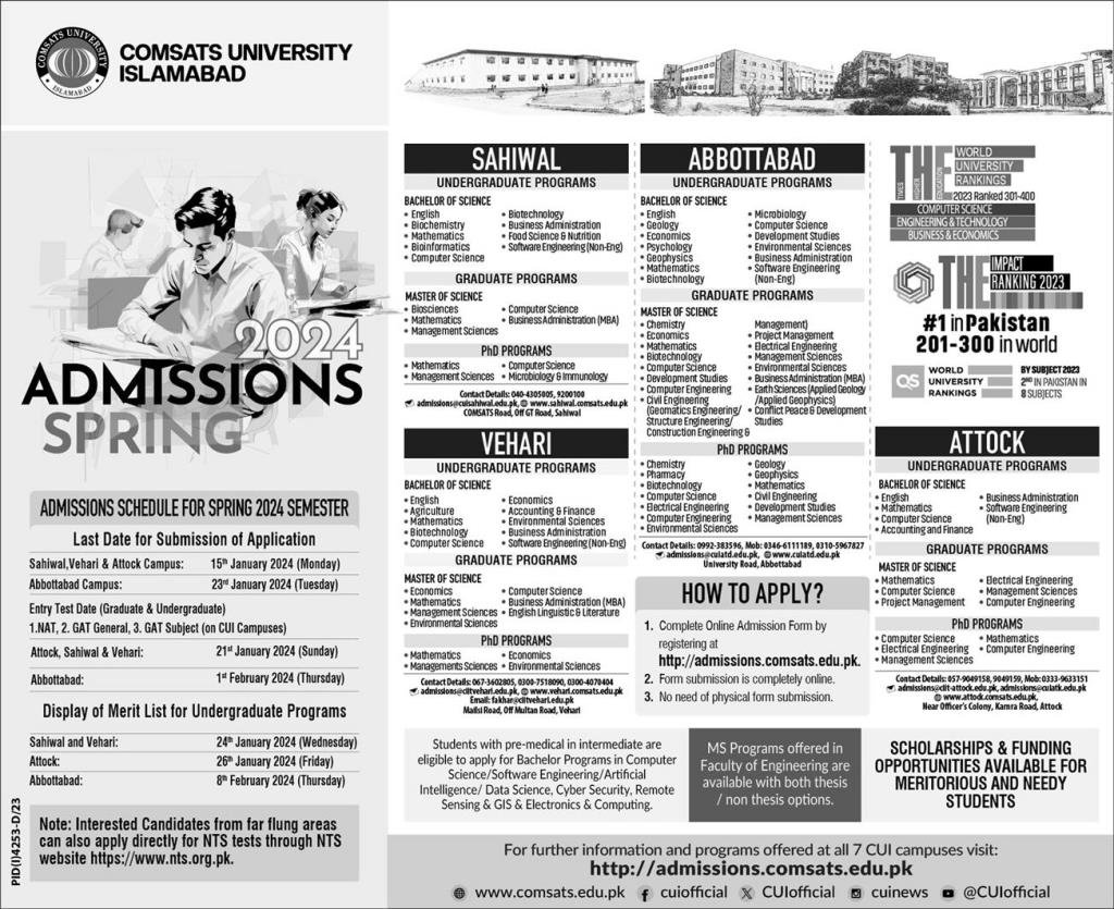 Admissions Open in Comsats University Islamabad 2024 Admissions 2024 — original advertisement