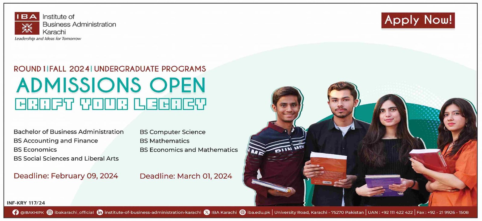 Admissions Open Institute of Business Adminstration Karachi – IBA Karachi Admissions 2024 — original advertisement
