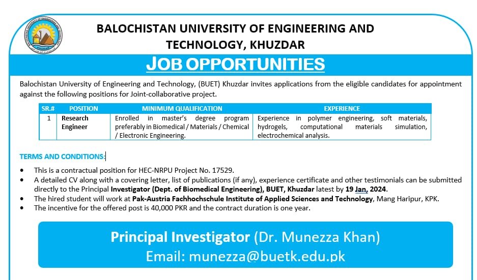 Buetk university khuzdar Balochistan Jobs 2024 – Balochistan University of Engineering and Technology BUETK Khuzdar Jobs 2024 — original advertisement