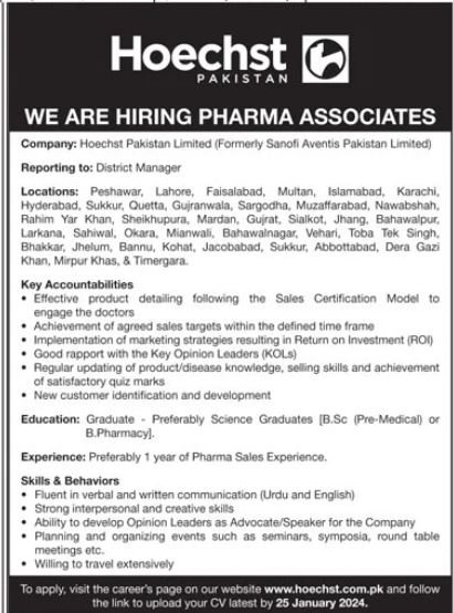 Hoechst Pharma Associate Jobs 2024 Jobs 2024 — original advertisement