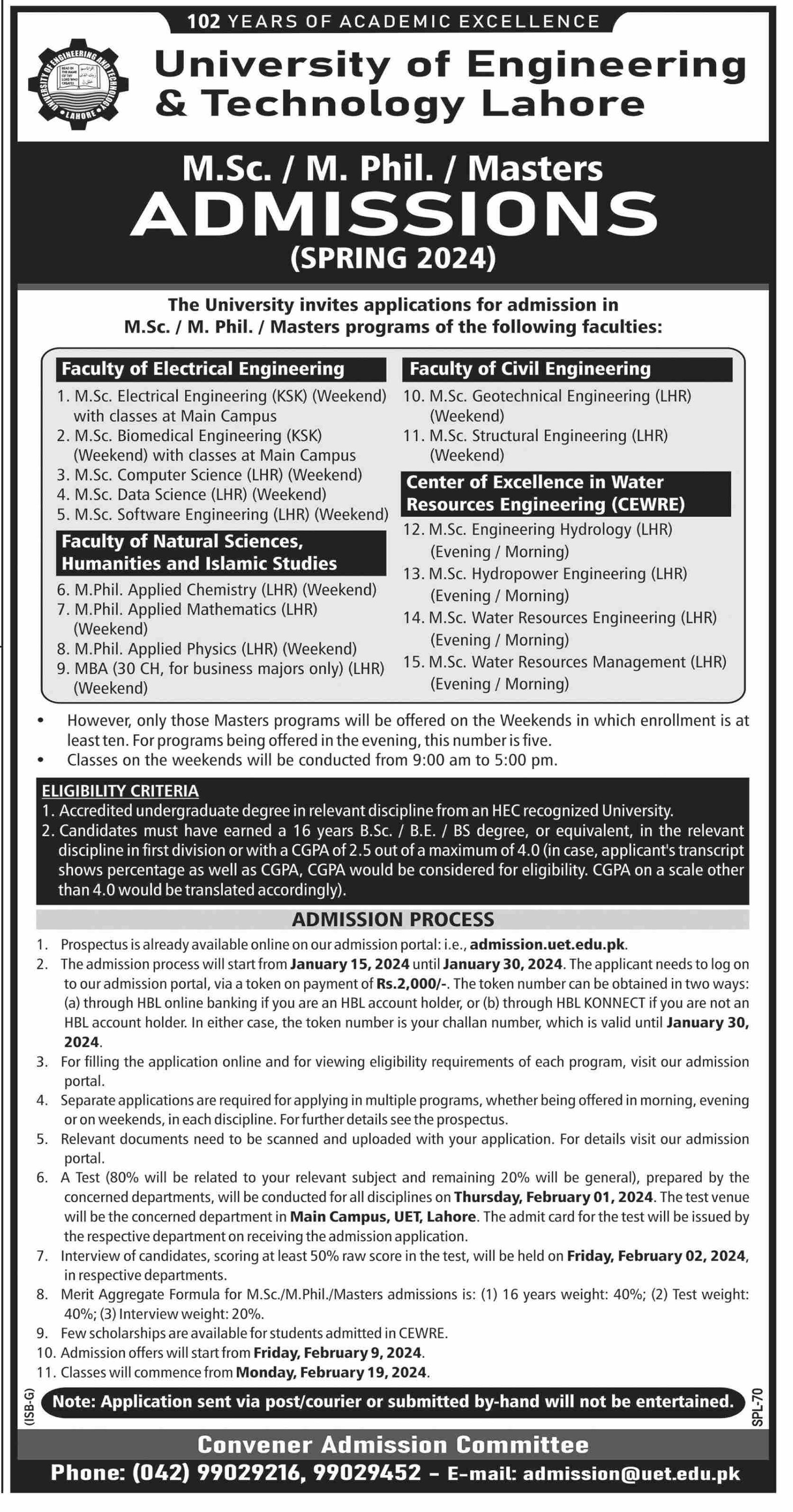 Admissions Open in University of Engineering And Technology – University of Engineering  & Technology Lahore Admissions 2024 — original advertisement
