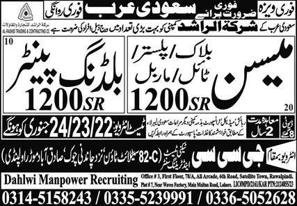 Mason And Building Painter Jobs in Saudia Arabia 2024 – GCC Techni Test & Training Center Telecom Jobs 2024 — original advertisement