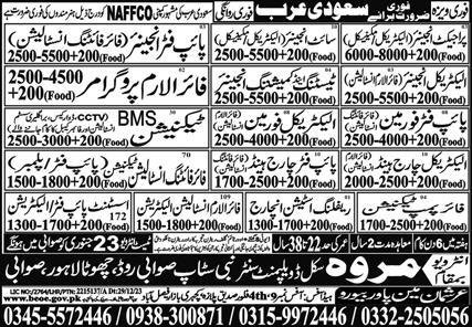 Electriacal Engineer And Pipe Fitter Forman Jobs 2024 – Marwa Skill Development Center Jobs 2024 — original advertisement