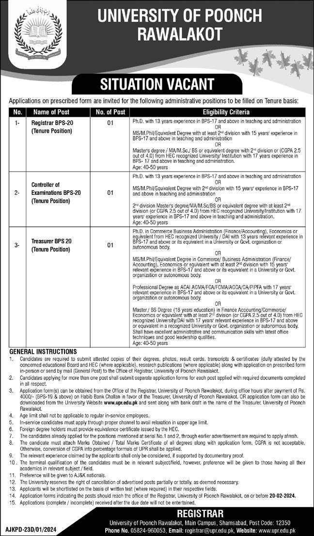University Of Poonch Rawalakot Jobs 2024 Jobs 2024 — original advertisement