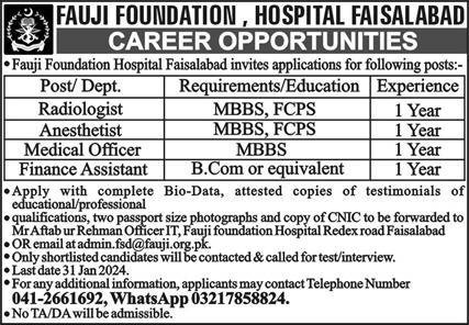 Fauji Foundation Hospital Faisalabad Punjab Jobs 2024 Jobs 2024 — original advertisement