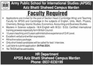 Army Public School Mardan Jobs 2024 – Army Public School & College Paksitan Jobs 2024 — original advertisement