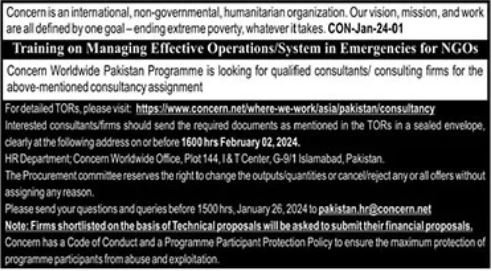 Concern Worldwide NGO Islamabad Jobs 2024 – Public Sector Organization Jobs 2024 — original advertisement
