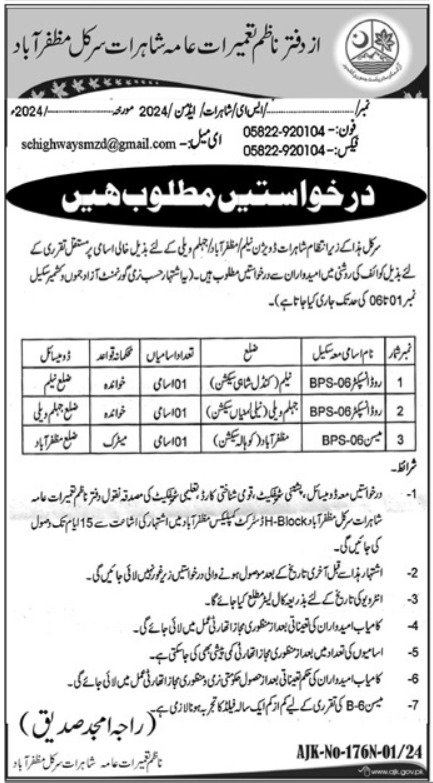 Communication & Works Department Muzaffarabad Jobs 2024 – Communication Works Department Muzaffarabad AJ&K Jobs 2024 — original advertisement
