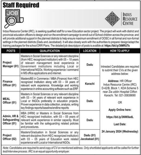 Indus Resource Centre IRC Karachi Jobs 2024 Jobs 2024 — original advertisement