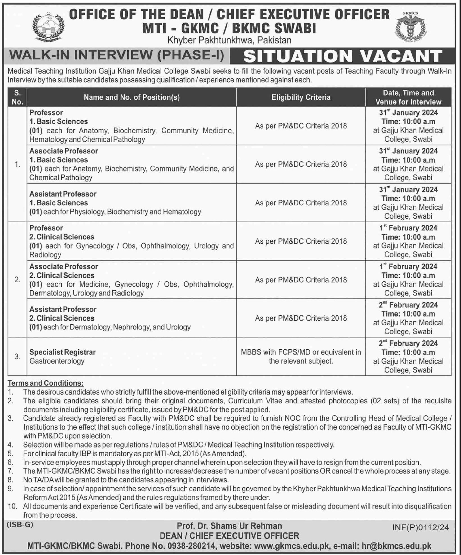 Medical Teaching Institution MTI Swabi Jobs 2024 – Medical Teaching Institution Bannu Jobs 2024 — original advertisement