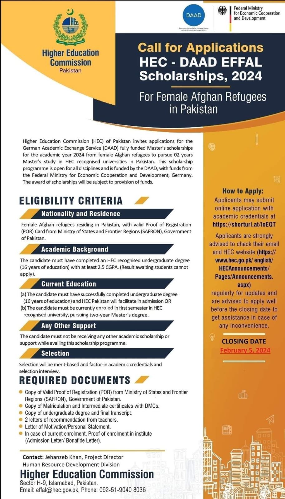 HEC DAAD EFFAL Scholarships 2024 – Higher Education Commission Islamabad Scholarships 2024 — original advertisement