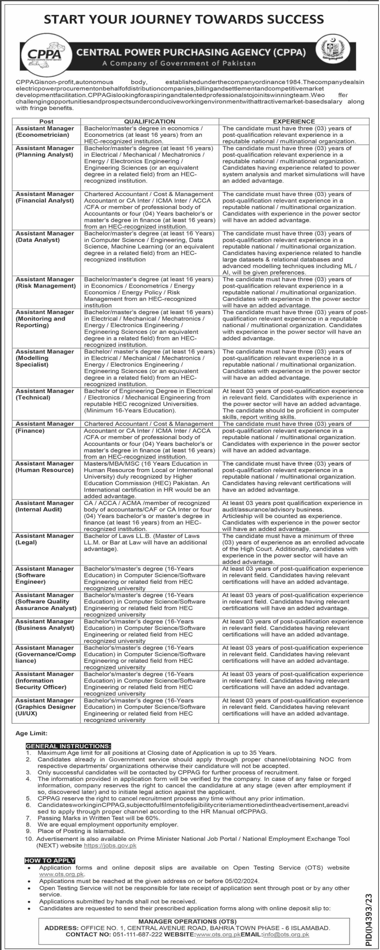 Central Power Purchasing Agency CPPA Islamabad Jobs 2024 – Central Power Purchasing Agency Guarantee Limited Jobs 2024 — original advertisement
