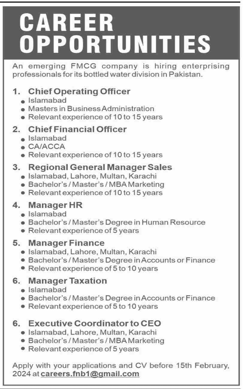 FMCG Company Islamabad Jobs 2024 – Private Company Jobs 2024 — original advertisement