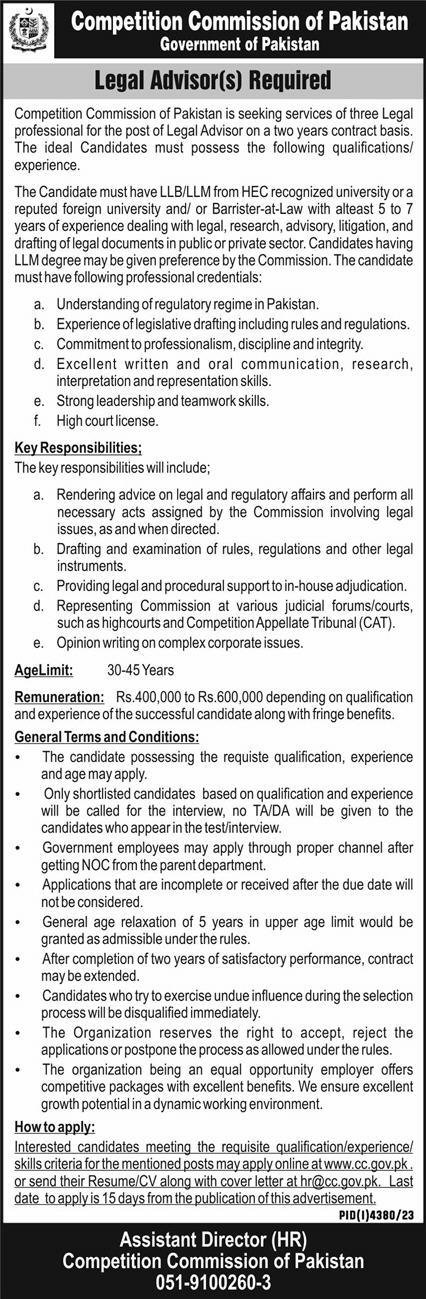 Competition Commission of Pakista Islamabad Jobs 2024 – Competition Commission Of Pakistan Jobs 2024 — original advertisement