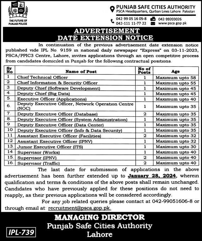 Punjab Safe Cities Authority PSCA Lahore Jobs 2024 Jobs 2024 — original advertisement