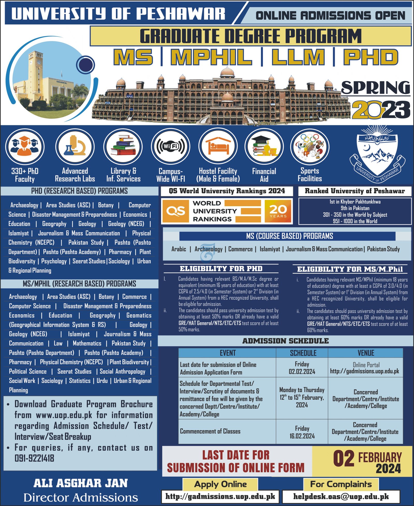 Admissions Open in University of Peshawar 2024 Admissions 2024 — original advertisement