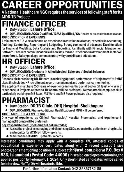 National healthcare Ngo Lahore Punjab Jobs 2024 – Public Sector Organization Jobs 2024 — original advertisement