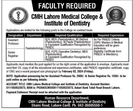 CMH Lahore Medical College Lahore Jobs 2024 – Combined Military Hospital CMH Jobs 2024 — original advertisement
