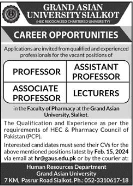Grand Asian University Sialkot Punjab Jobs 2024 Jobs 2024 — original advertisement