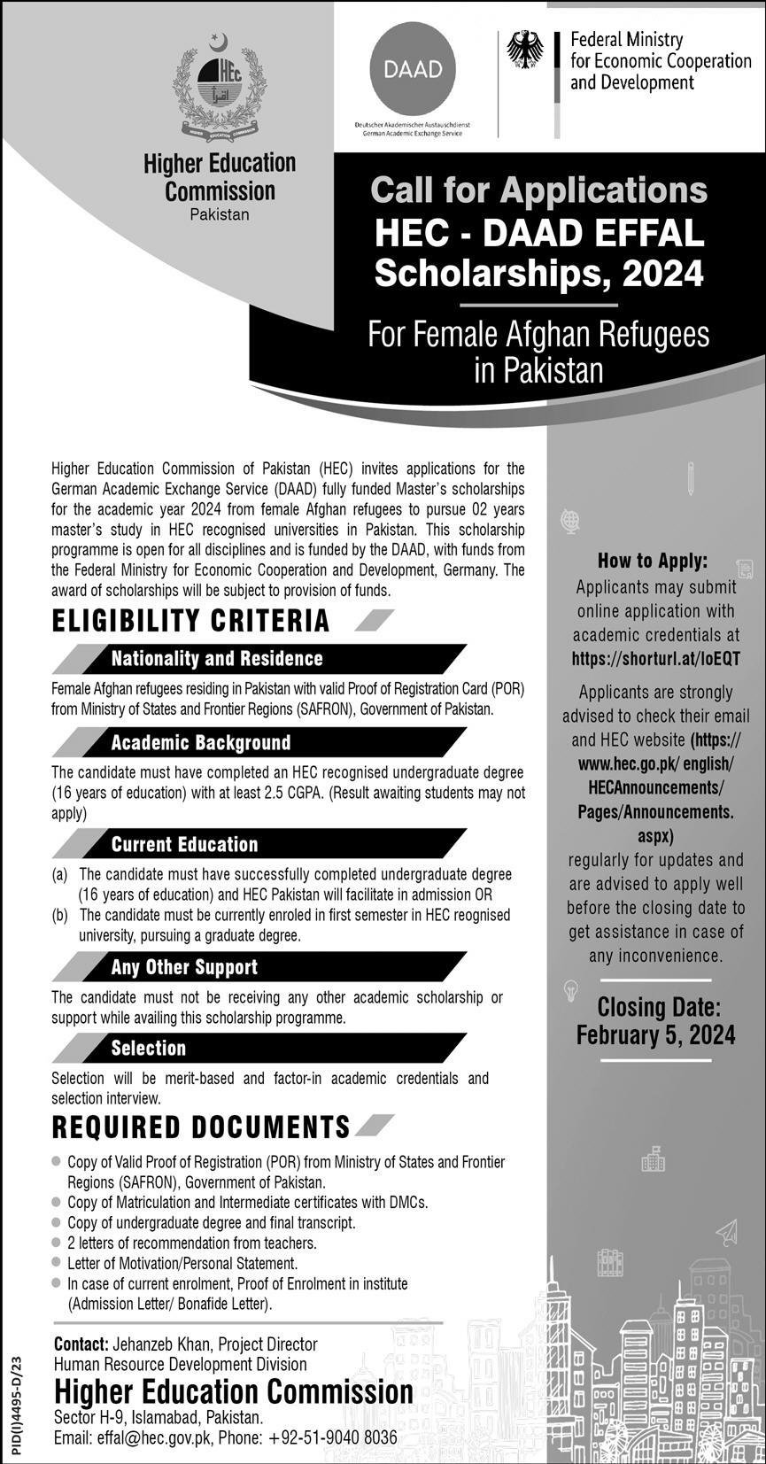 HEC Daad Effal Schlorships 2024 – Higher Education Commission Islamabad Jobs 2024 — original advertisement