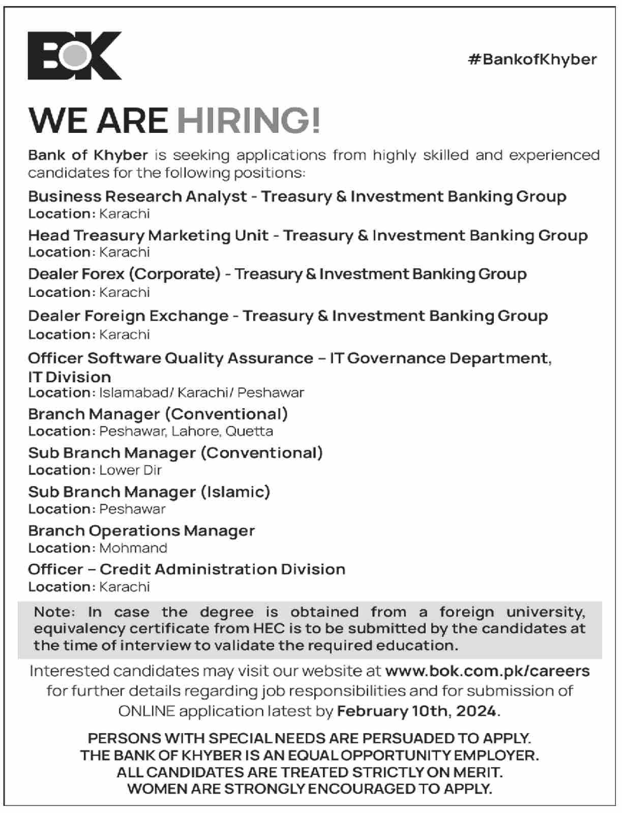 Bank of Khyber Peshawar Jobs 2024 Jobs 2024 — original advertisement