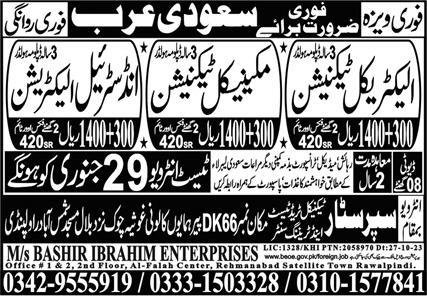 Industrial Electrician & Mechanical Technician Jobs 2024 – Super Star Technical Trade Test & Training Center Jobs 2024 — original advertisement
