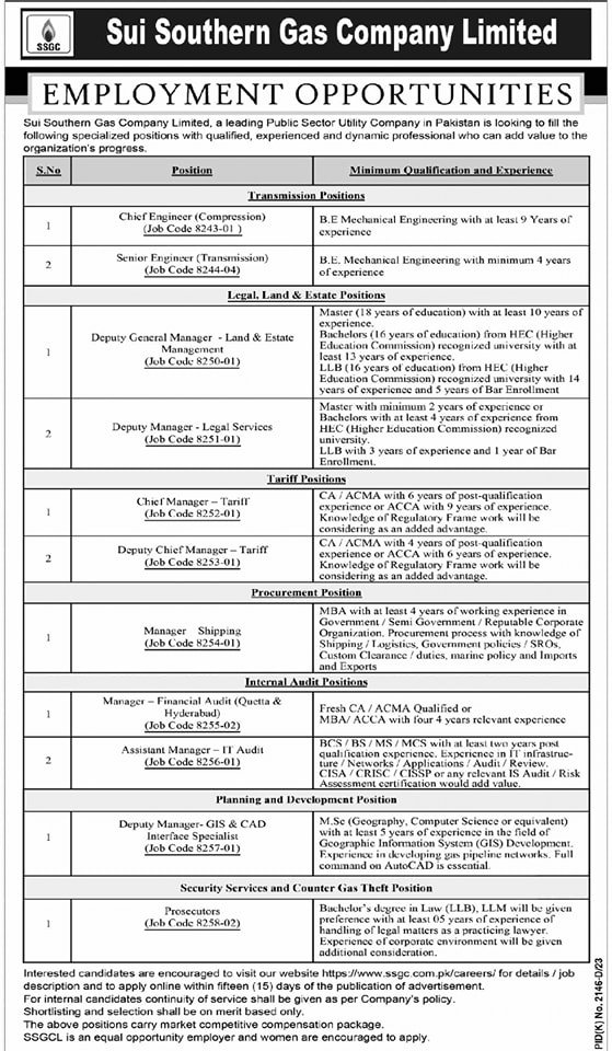 Sui Southern Gas Company Limited SSGC Hyderabad Jobs 2024 Jobs 2024 — original advertisement