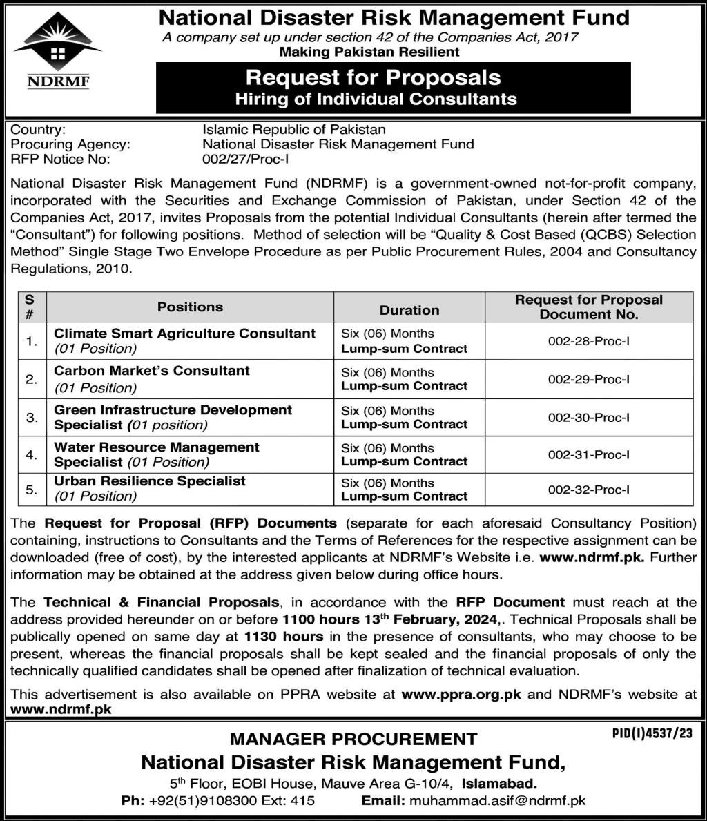 National Disaster Risk Management Fund NDRMF Islamabad Jobs – National Disaster & Risk Management Fund Jobs 2024 — original advertisement