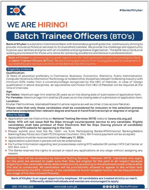 The Bank of Khyber BOK Karachi Jobs 2024 Jobs 2024 — original advertisement