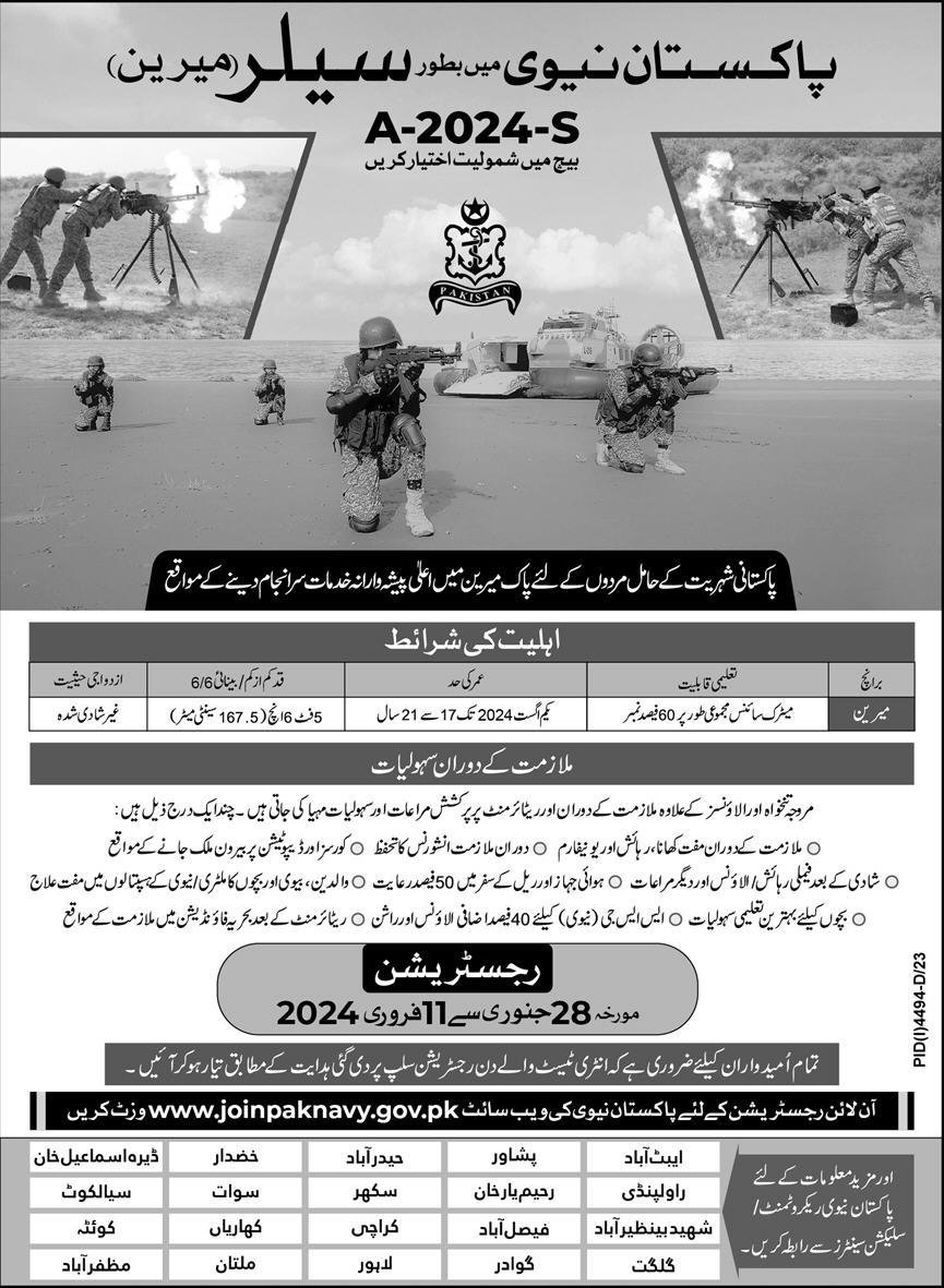 Pakistan Navy As Sailor Jobs 2024 Jobs 2024 — original advertisement