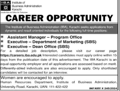 Institute of Business Administration IBA Karachi Jobs 2024 Jobs 2024 — original advertisement