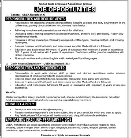 United States Employee Association Usea Jobs 2024 Jobs 2024 — original advertisement