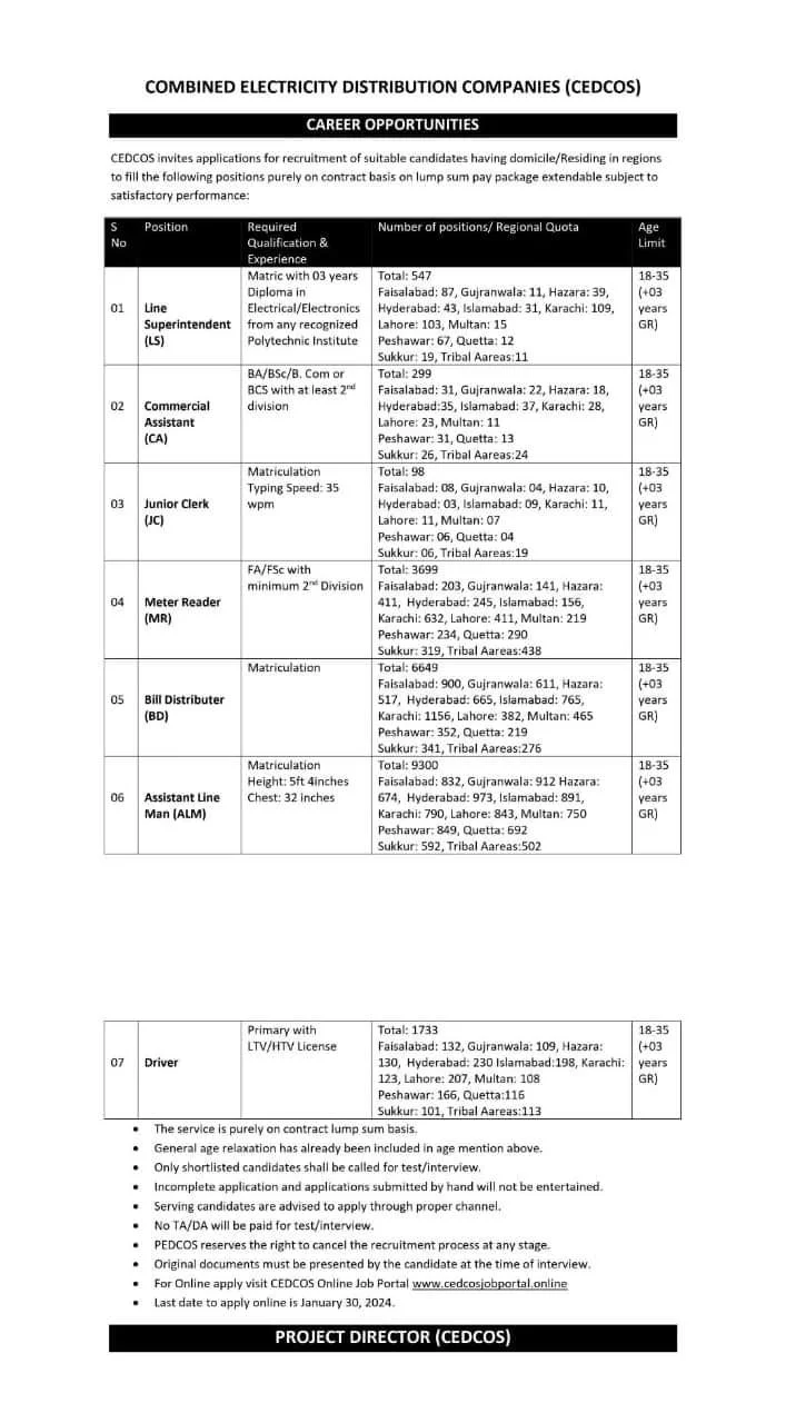 Combined Electricity Distribution Company CEDCOS Jobs Jobs 2024 — original advertisement