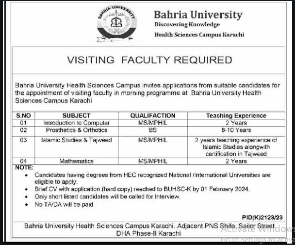 Bahria University Karachi Sindh Jobs 2024 Jobs 2024 — original advertisement