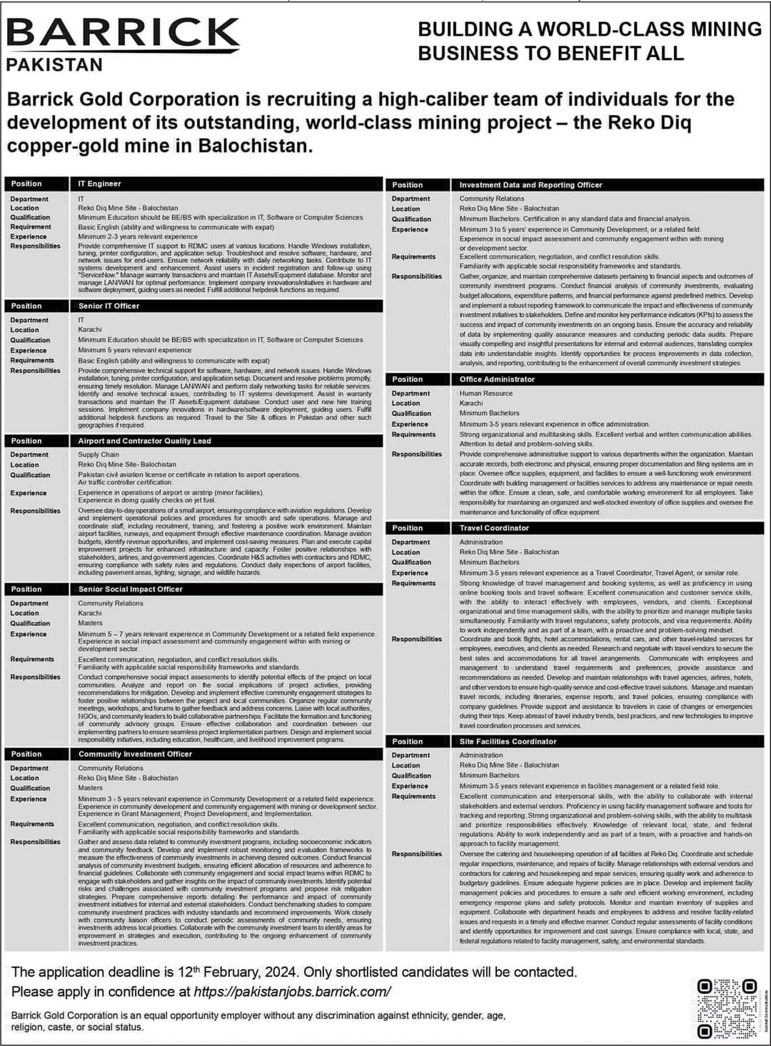 Barrick Pakistan Balochistan Jobs 2024 Jobs 2024 — original advertisement