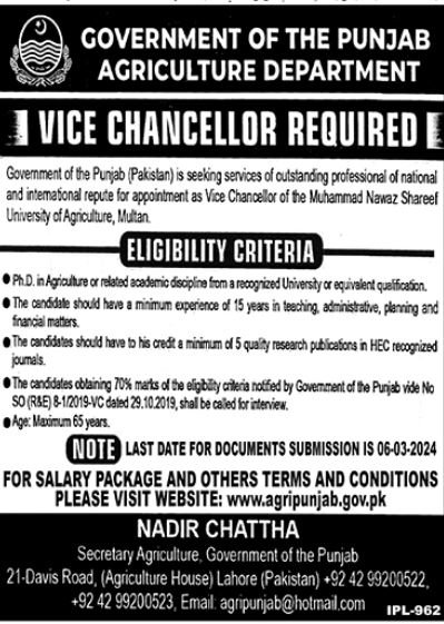 Muhammad Nawaz Shareef University Multan Punjab Jobs 2024 – Muhammad Nawaz Sharif University of Agriculture Multan Jobs 2024 — original advertisement