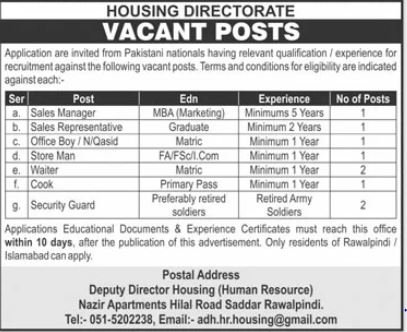 Housing Directorate Rawalpindi Jobs 2024 – Housing Directorate PDH Jobs 2024 — original advertisement
