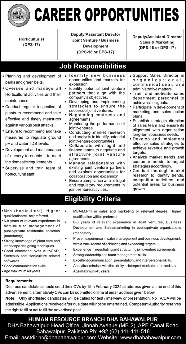 Defence Housing Authority DHA Bahawalpur Jobs 2024 Jobs 2024 — original advertisement