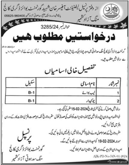 Government Boys Degree College Plandri Jobs 2024 Jobs 2024 — original advertisement