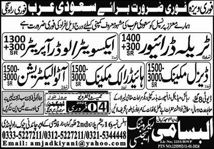 Loader Operator & Hydraulic Mechanic Jobs 2024 – Al Basami Recruitment Agency Jobs 2024 — original advertisement