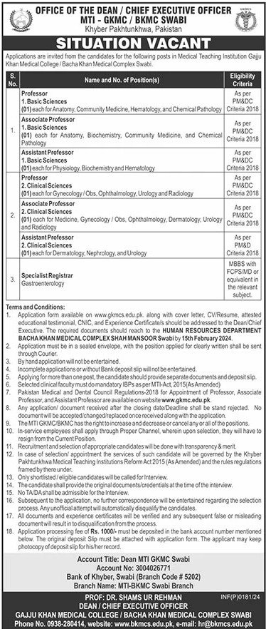 Bacha Khan Medical College Swabi Jobs 2024 – Bacha Khan Medical Complex Swabi Jobs 2024 — original advertisement