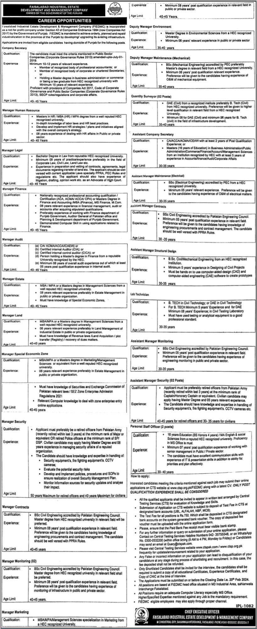 Faisalabad Industrial Estate Development Company Jobs 2024 – Private Company Jobs 2024 — original advertisement