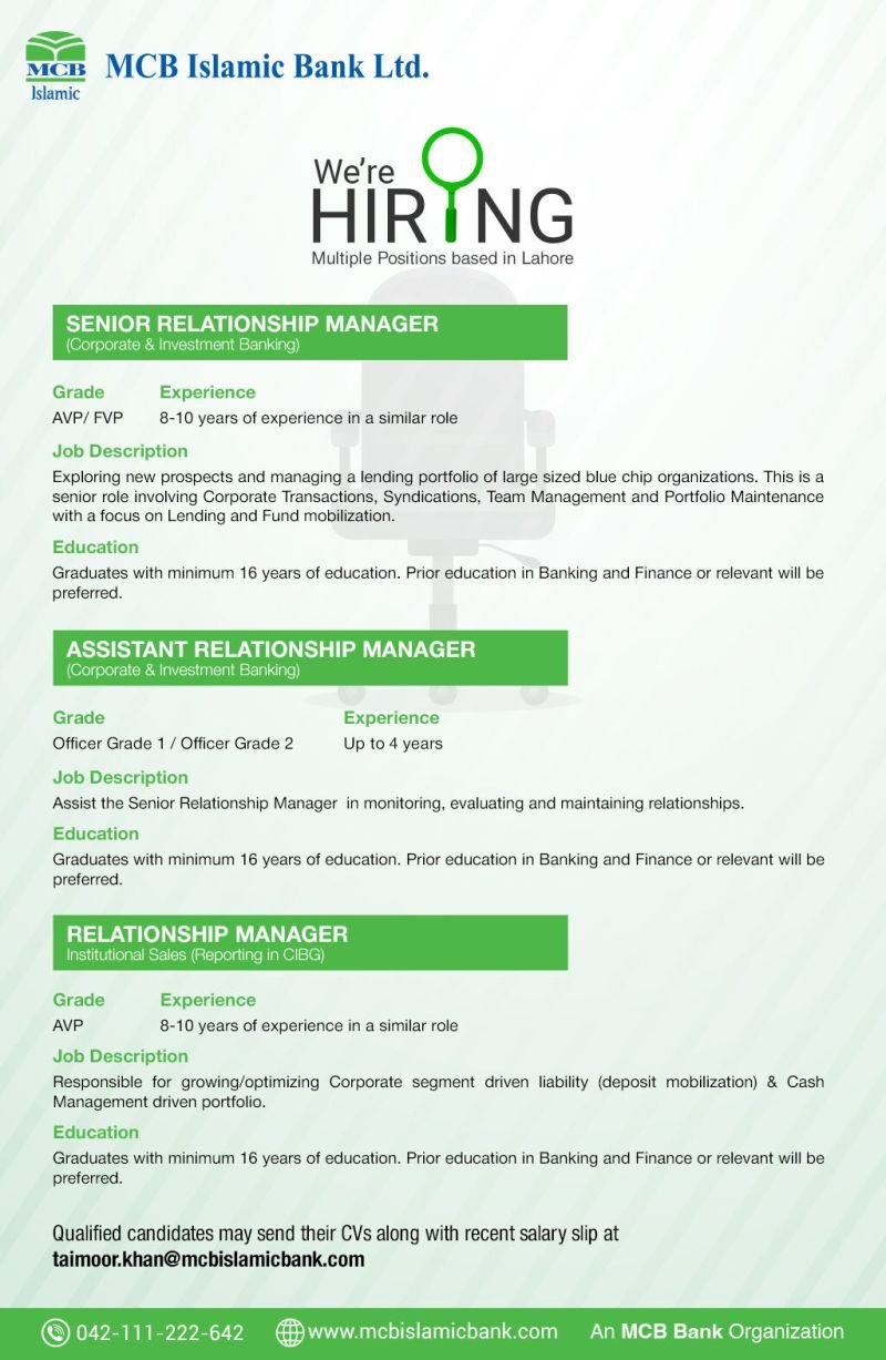 Muslim Commerical Bank MCB Islamic Bank Limited Jobs 2024 – Muslim Commercial Bank Jobs 2024 — original advertisement