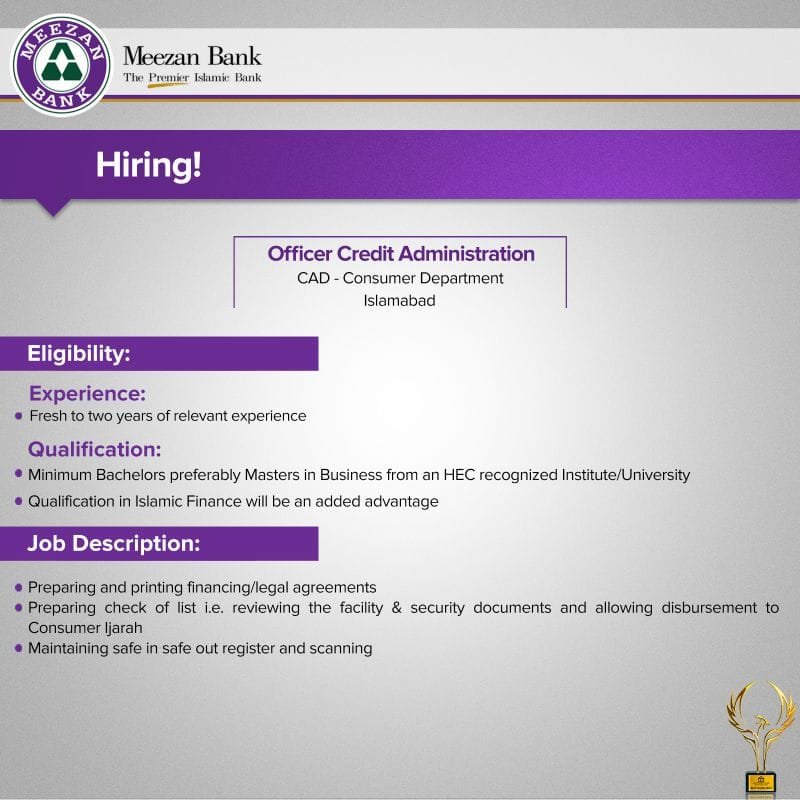 Careers in Meezan Bank as OCA Jobs 2024 — original advertisement