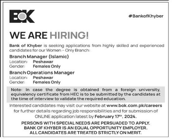 Bank of khyber peshawar Jobs 2024 Jobs 2024 — original advertisement