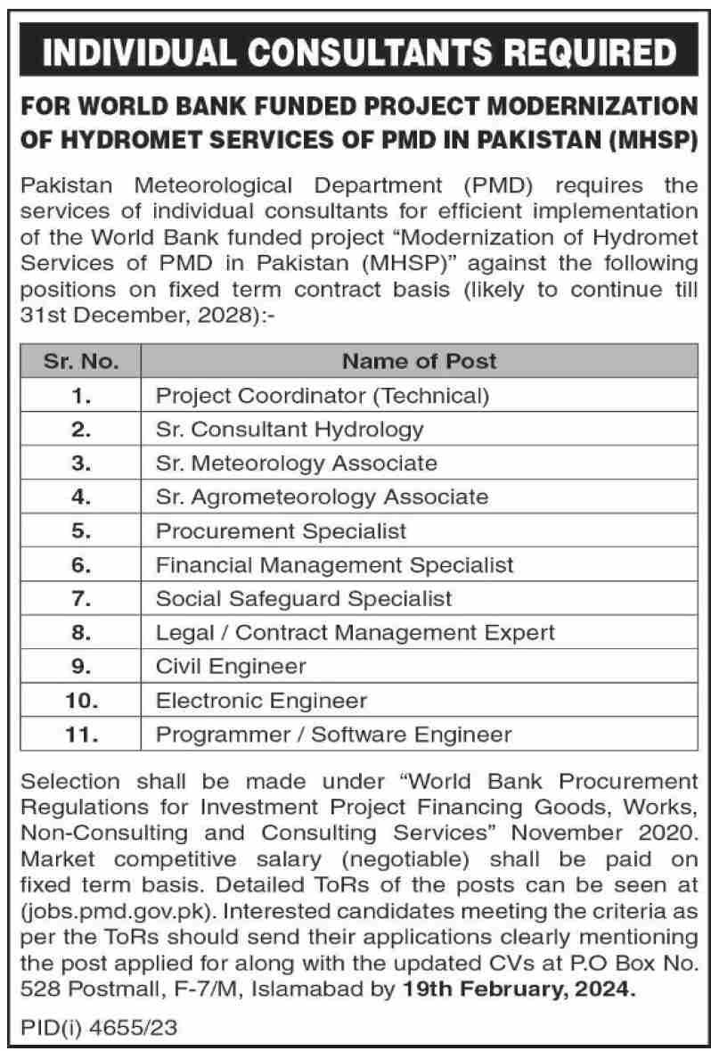 Pakistan Meteorological Department PMD Islamabad Jobs 2024 Jobs 2024 — original advertisement
