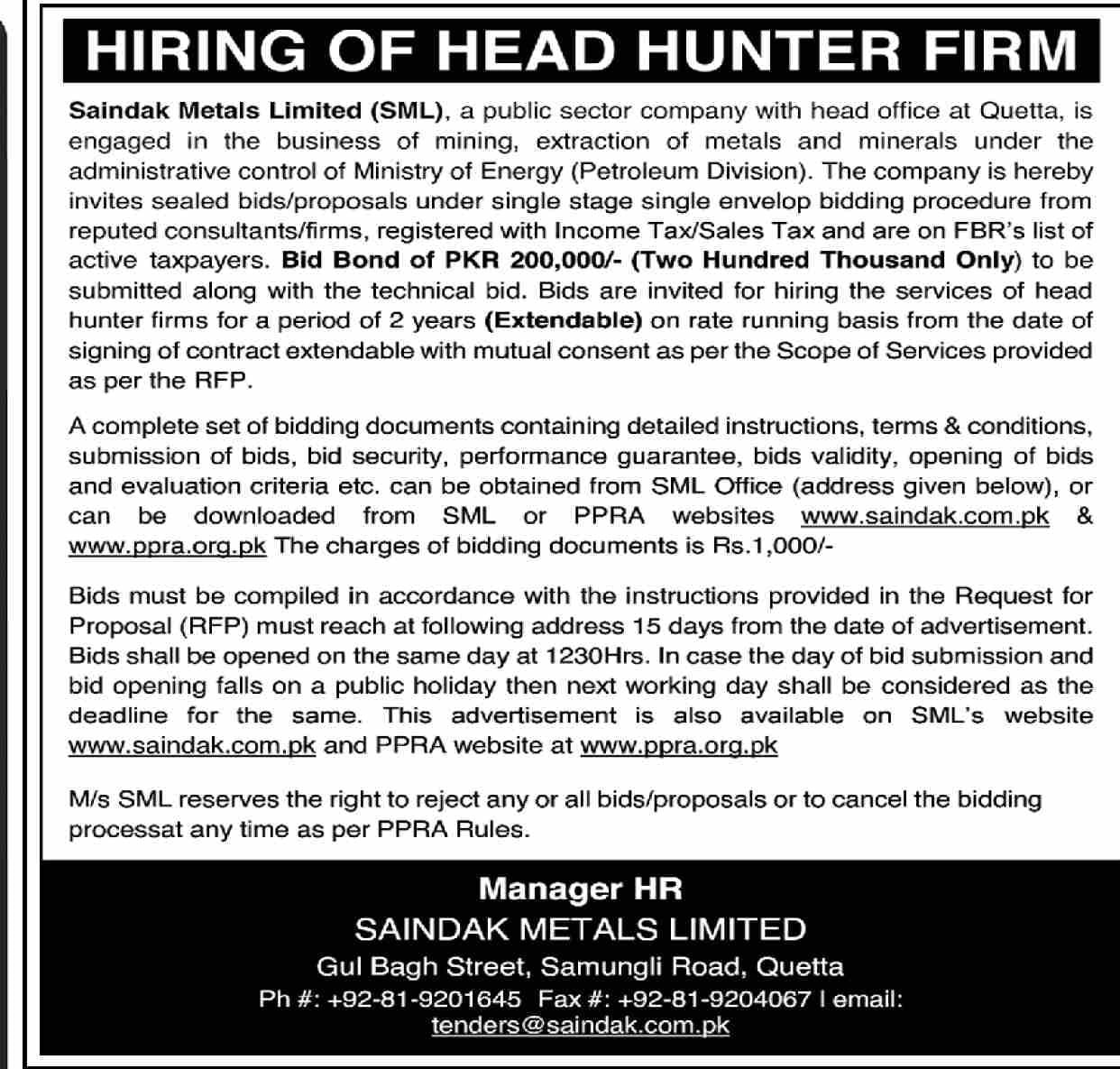 Saindak Metals Limited Quetta Jobs 2024 Jobs 2024 — original advertisement