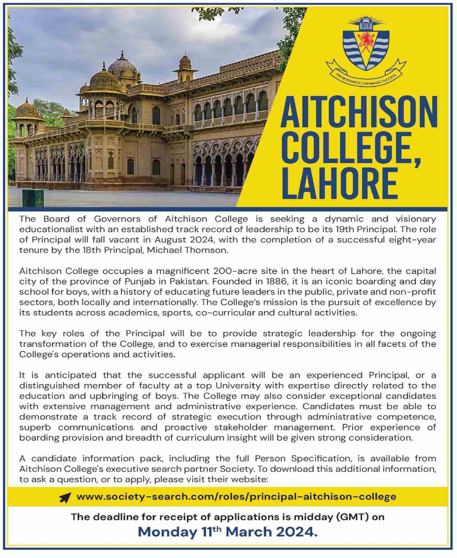 Aitchison College Lahore Punjab Jobs 2024 Jobs 2024 — original advertisement