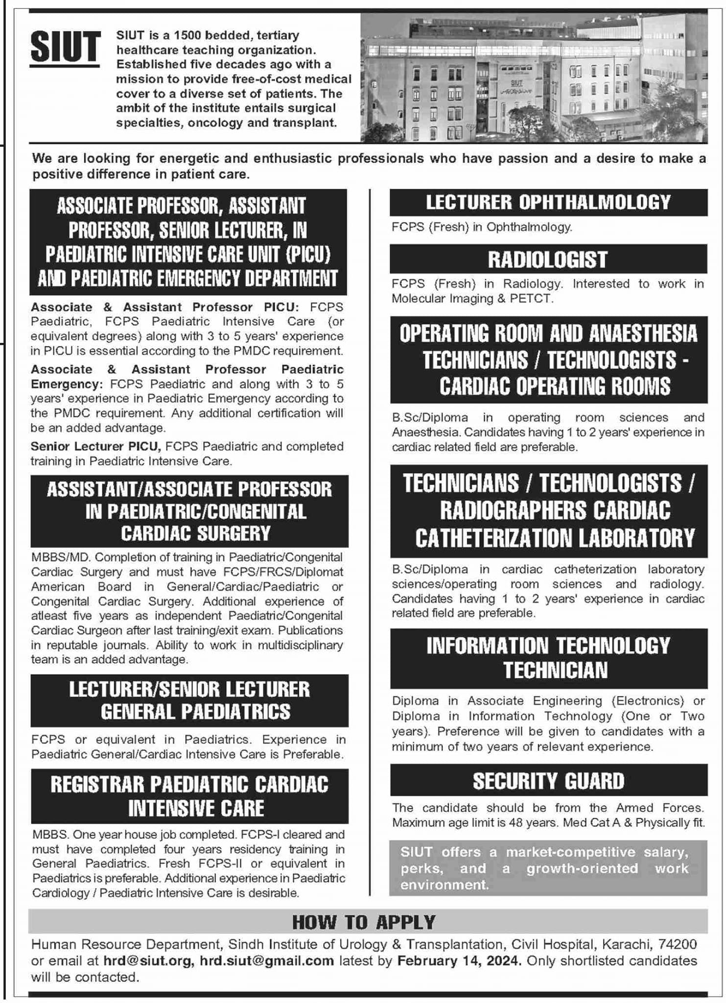 Sindh Institute of Urology and Transplantation SIUT Jobs – Sindh Institute of Urology and Transplantation SIUT Karachi Jobs 2024 — original advertisement