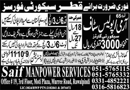 Army Staff & Police Staff Jobs 2024 In Qatar – Saif Manpower Services Jobs 2024 — original advertisement